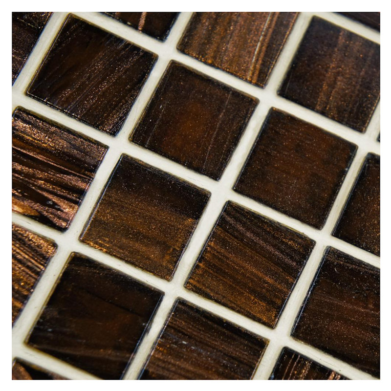 Toscana 0.8'' W x 0.8'' L Backsplash Glass Tile Mosaic Sheet, Brown Gold