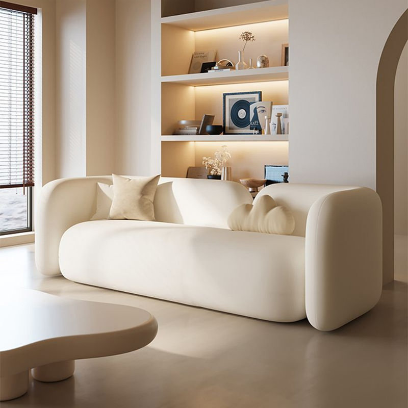 Modern Minimalist Cream Style Sofa, Off White, 26.77" H x 90.55" W x 28.35" D, 2