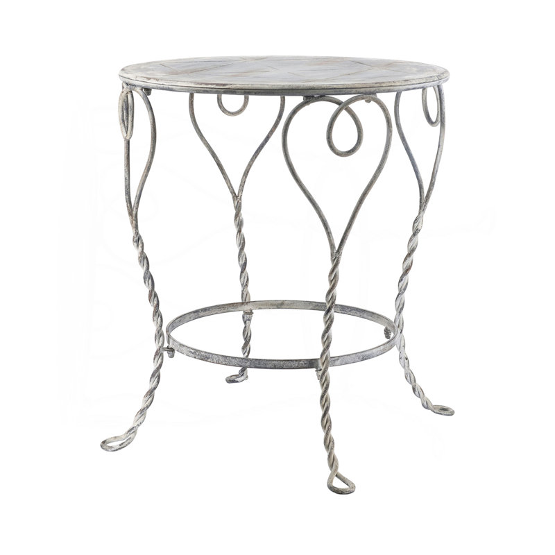 Table d'appoint ronde en fer 26 x 26 x 30 po, finition argentée patinée, table de bout décorative de style champêtre français avec pieds torsadés