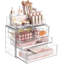 Organisateur de maquillage transparent à 4 niveaux avec tiroir