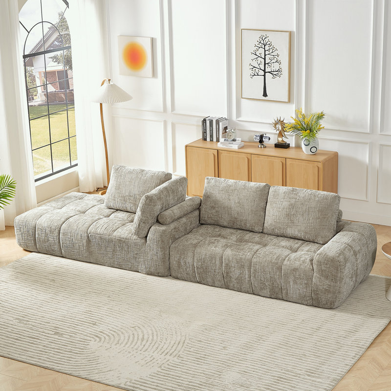 Canapé modulaire en L surdimensionné avec coussin moelleux, Orienté à gauche (vu de face), Chenille kaki