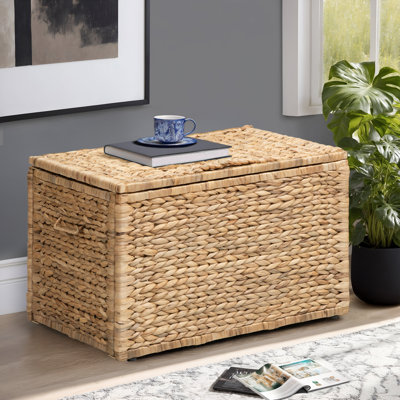Heavy-duty Water Hyacinth Wicker Storage Trunk with Metal Frame