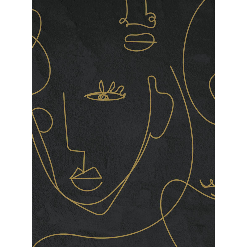 Papier peint adhésif style minimaliste Minimalist faces, L 108 po x l 48 po, Noir / or