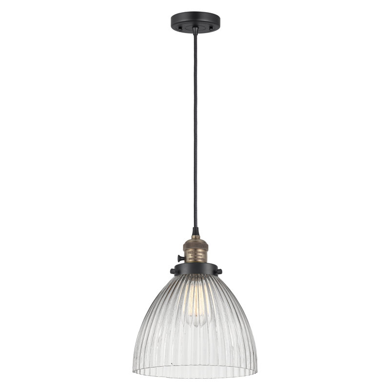 Franklin Restoration - Kuni - 1 mini-luminaire suspendu à cordon de 10 po - Interrupteur marche / arrêt - Ampoule DEL - Abat-jour halophane transparent