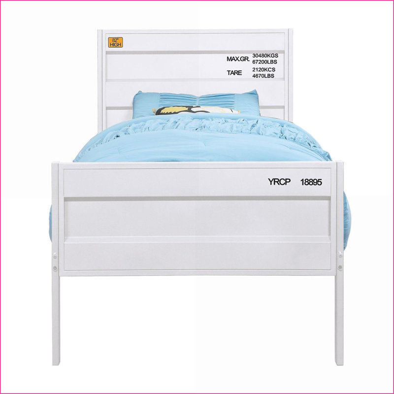 Lit plateforme simple en métal - Contenant de fret industriel blanc, Lit simple, Blanc