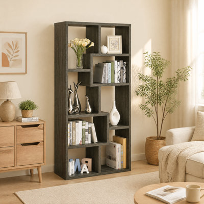 Bibliothèque à 8 étagères, fini gris vieilli