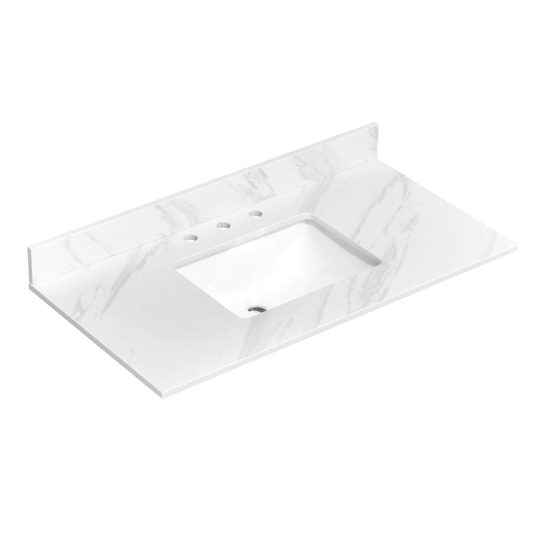 42" Engineered Stone Bathroom Vanity Top And White Ceramic(Vanity Base Not Included)