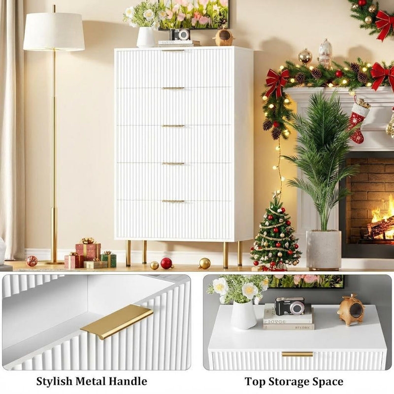 70.1 cm W Chest of 5 Drawers, White