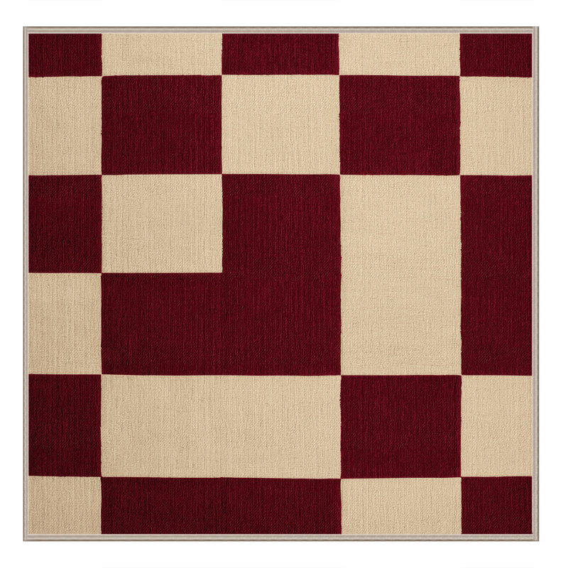 Tapis beige à carreaux lavable à la machine, Carré 6 pi