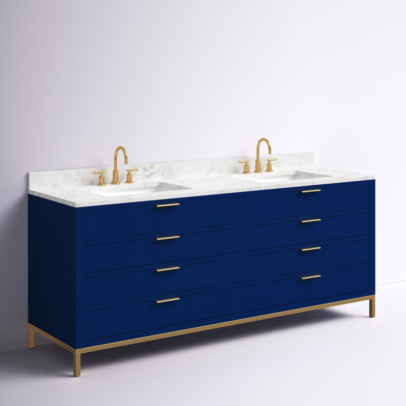 Meuble-lavabo de comptoir en marbre blanc 72 po avec robinet Bristol, Bleu monarque