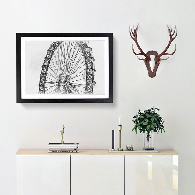 The London Eye London in Abstract - Picture Frame Graphic Art Print, 62cm H x 87cm W x 2cm D, Black Framed