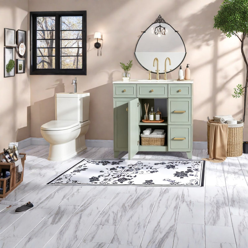 Meuble-lavabo vert 36 po avec rangement moderne