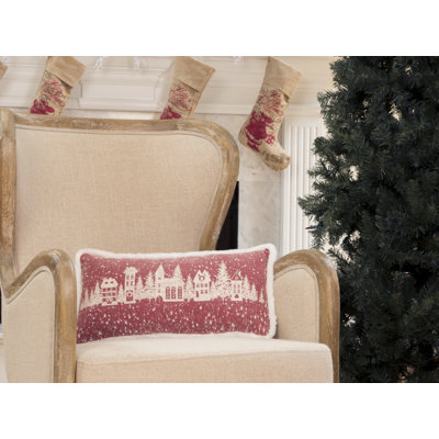  Oreiller de Noël enneigé avec bordure en fausse fourrure, 10 po x 20 po