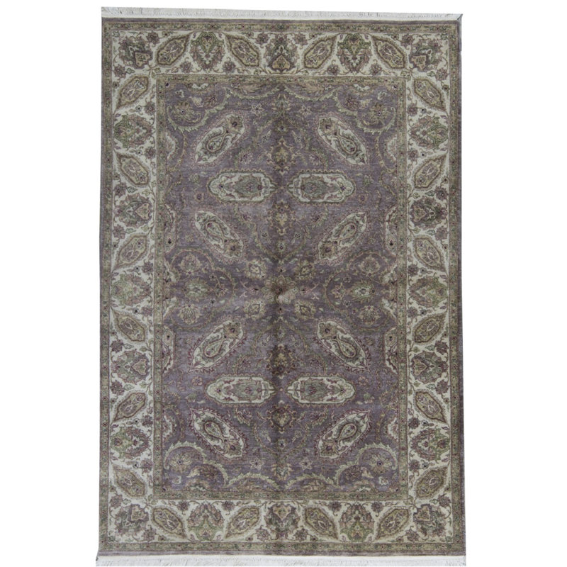 Tapis brun et crème noué à la main de haute qualité
