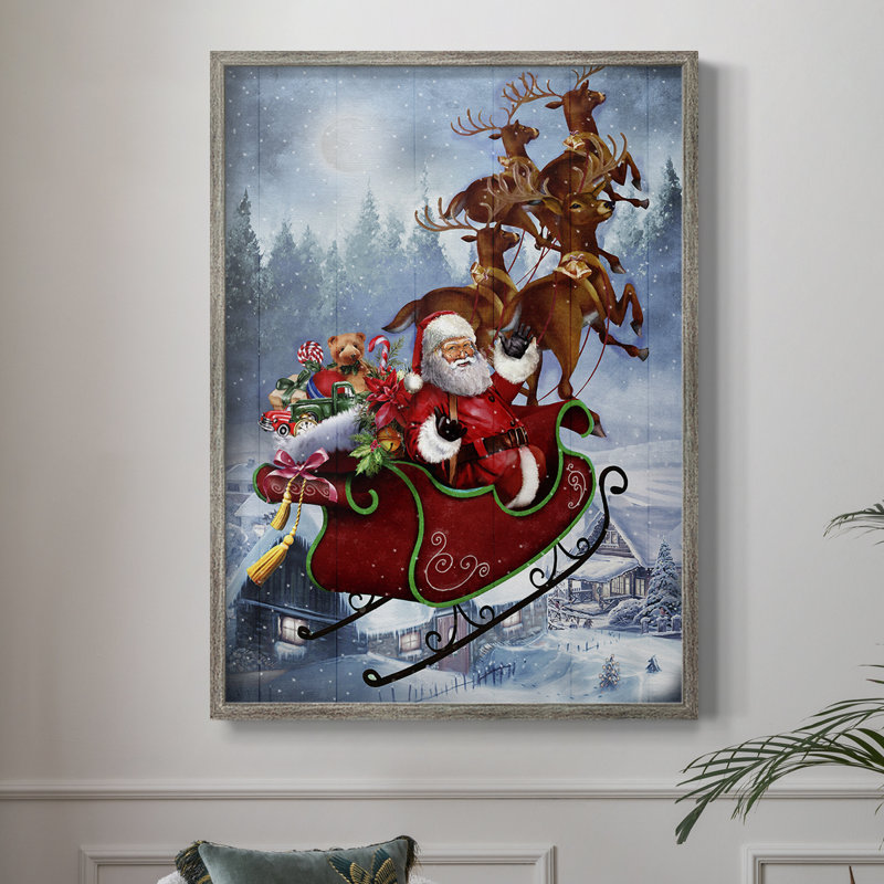 Reproduction encadrée du traîneau du Père Noël - bois massif, H 11 po x l 9 po