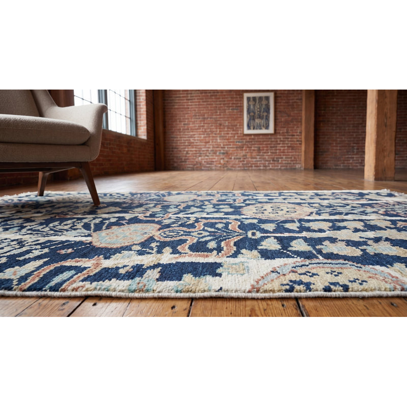 Tapis à motif géométrique contemporain en laine noué à la main 5 x 8