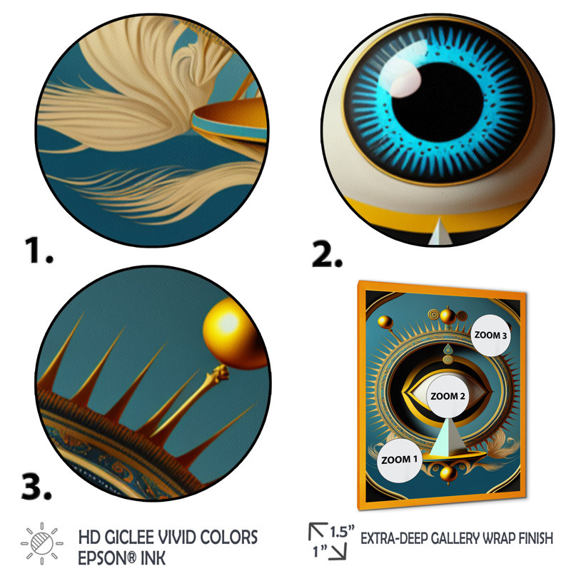 Oeil d'or du spectateur VI - reproduction sur toile, H 40 po x l 30 po x P 1,5 po, Toile avec cadre photo doré