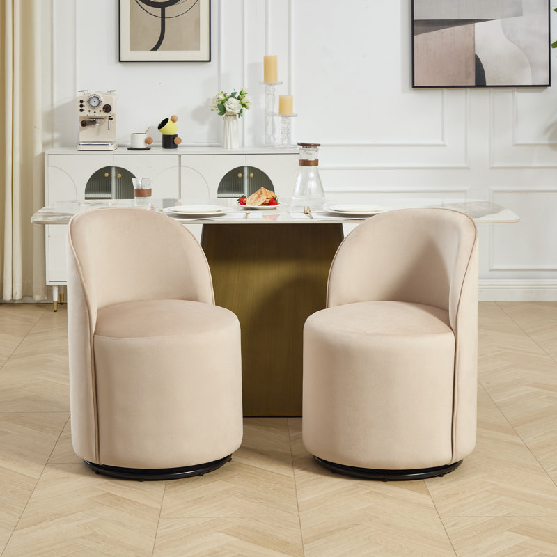 Ensemble de 2 chaises de salle à manger pivotantes rembourrées avec dossier incurvé, 2, Khaki