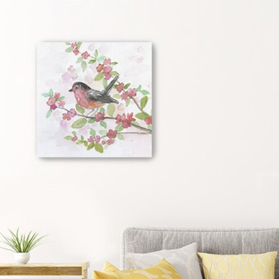 Fleur et oiseau, impression murale sans cadre