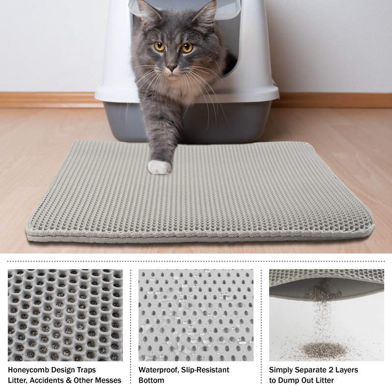 Cat Litter Mat - Waterproof Litter Box Mat with Dual-Layer Honeycomb Design for Trapping Litter - Slip-Resistant Cat Mat