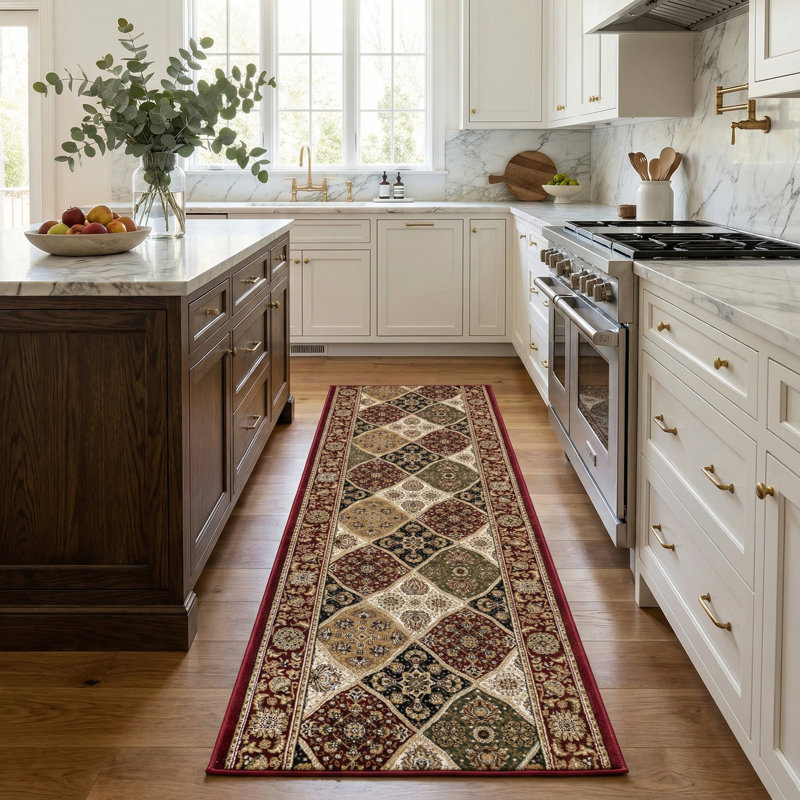 Rug Branch Aseel 2' x 17' (2'3" x 17') Red/Black Persian Medallion Indoor Runner Rug, Traditional, Low Pile, Stain-Resistant Hallway Carpet - Entryway, Mudroom, Bedroom, and Kitchen
