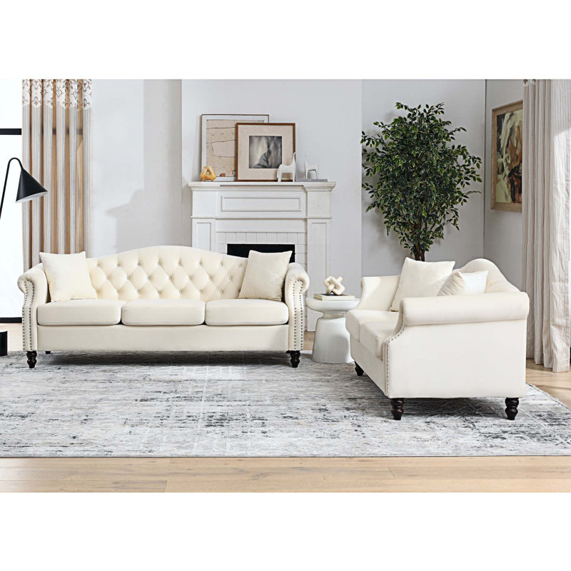 Canapé en velours 79 po Meelad, Velours beige