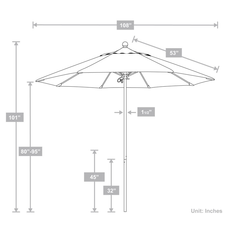 Parasol en fibre de verre en aluminium 9 pi, Bleu / brun / rayures vertes