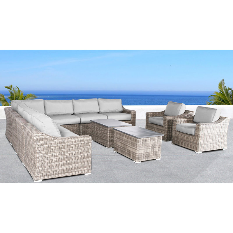 Huddleson Wicker Fully Assembled 8 - Person Seating Group with Cushions, Mixed Gray