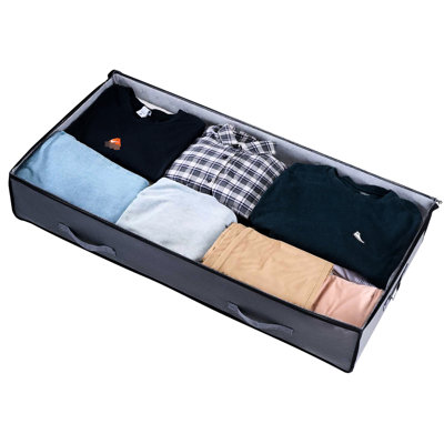 Boîte de rangement à chaussures empilable de 90 L à placer sous le lit (lot de 2) avec couvercle transparent, en matériau non tissé inodore, pliable pour un gain de place, idéal pour ranger couvertures, oreillers, vêtements de saison, livres, etc.