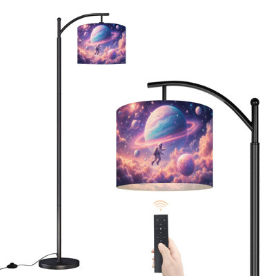  Lampe sur pied Arc Astronaut Exploration de la scène cosmique vibrante Planètes Nebulas Grande lampe sur pied moderne Abat-jour réglable en lin à 3 couleurs