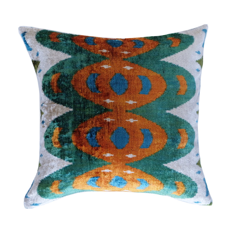 Kara Feather Throw Pillow, 20" x 20", Green/Orange Ikat 3