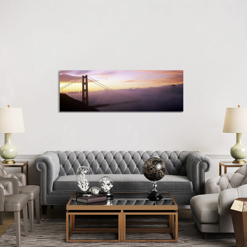 Fog Covered Golden Gate Bridge - Wrapped Canvas Panoramic Print, 152.4 cm H x 50.8 cm W x 3.175 cm D