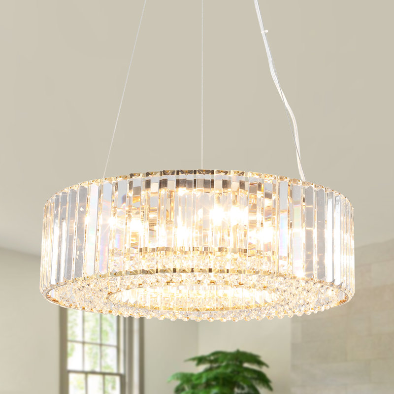 6 - Light 19.69" Dimmable Modern Luxury Round Drum Crystal Chandelier, Gold