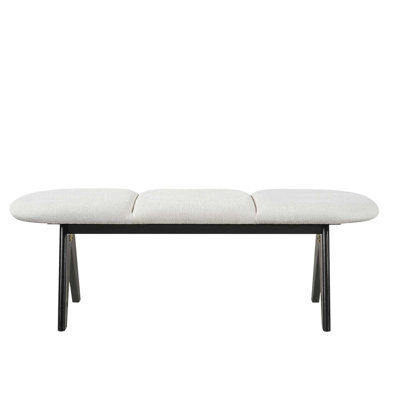 Banc rembourré moderne noir et blanc avec pieds en bois, siège en tissu moelleux et fabrication robuste pour l'entrée et le salon