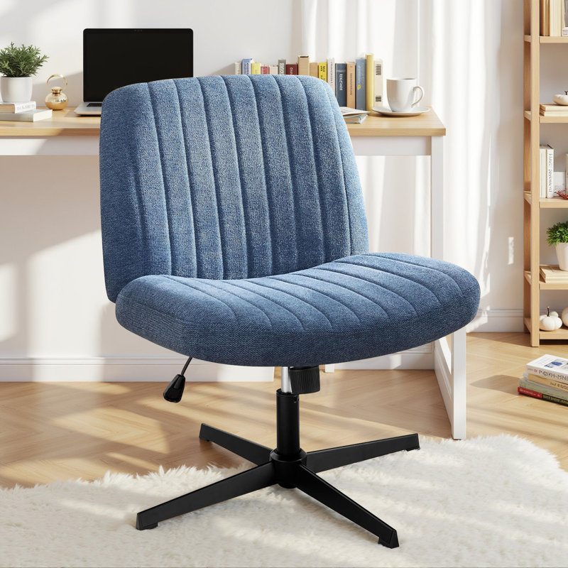 Brenae Upholstered Armless Swivel Task Chair, Blue, Fabric.