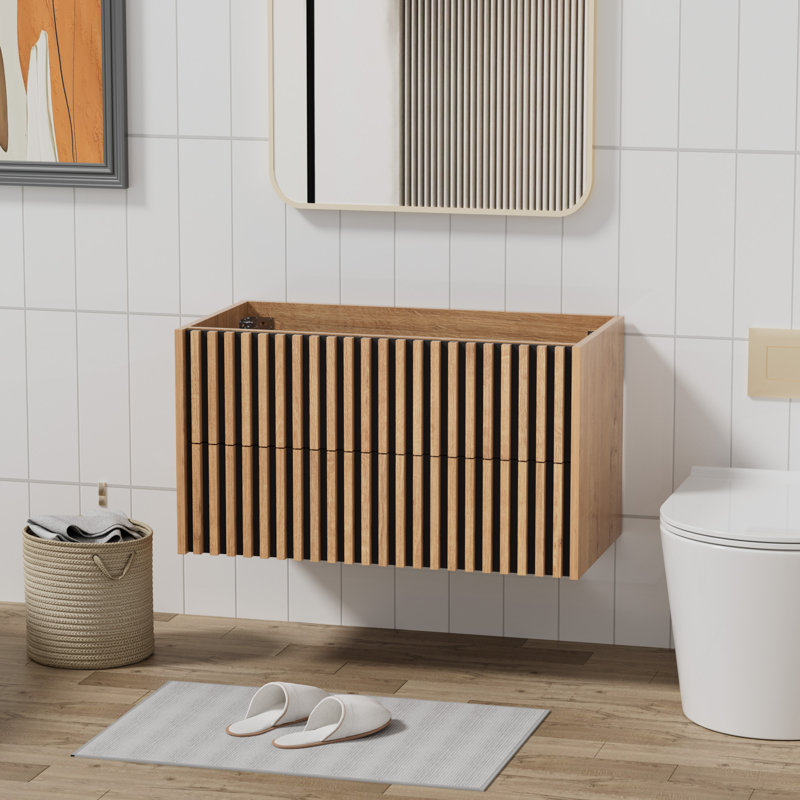 36" Single Bathroom Vanity Base Only, Floating Cabinet without Sink Top, Oak