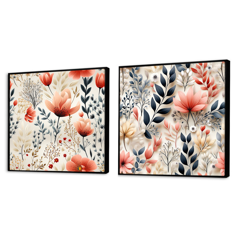 Wisbech - Ensemble de 2 collages carrés floral et botanique, Cadre flottant noir, H 16 po x l 33 po