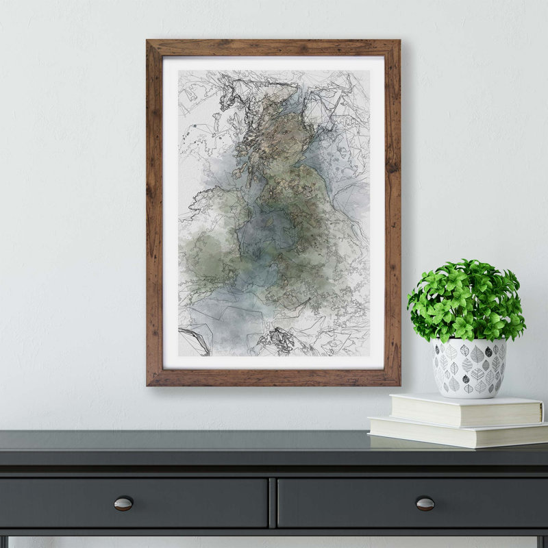 View Of Ireland & Great Britain - Single Picture Frame Painting, 63cm H x 45cm W x 2cm D, Oak Framed Acrylic