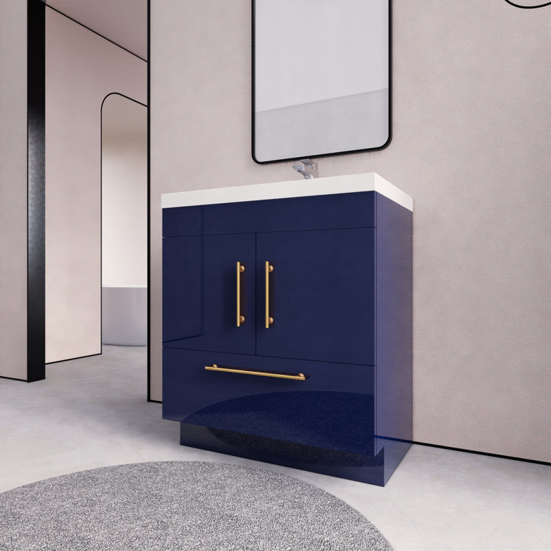 Maplesville 29.53'' Single Bathroom Vanity with Acrylic Top, Navy Blue
