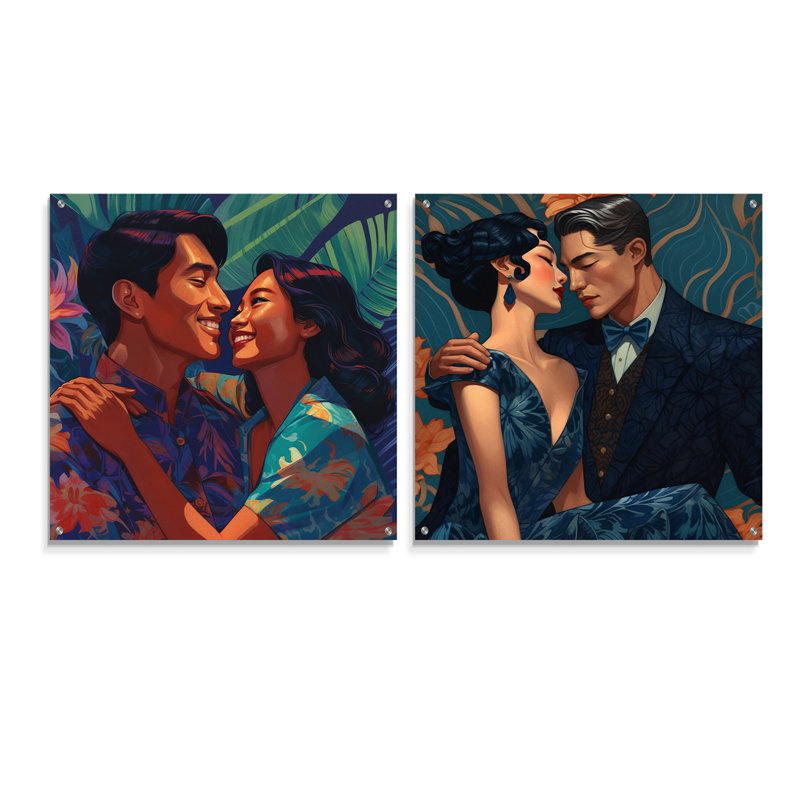 «Beautiful Asian Couple In Love I», ensemble de 2 impressions murales en acrylique sur verre, H 16 po x l 33 po