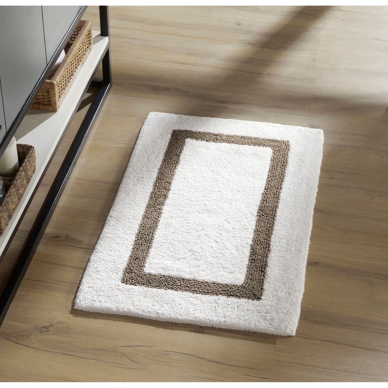 Tapis pour salle de bain réversible 100% coton Widman, Rectangle 21 po x 34 po, Blanc / beige