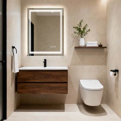 Odernirror 24"x32" Tempered Glass LED Bathroom Mirror with Body Sensor, Anti-Fog, Dimmable, Backlit + Frontlit
