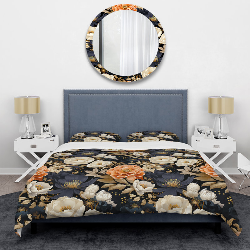 Ensemble de housse de couette Marigold Euphoria Blooms Bouquet I, Housse de couette pour très grand lit et 2 très