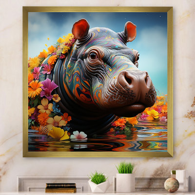 Floral Hippo Mystic Pools 1 - Hippopotamus Wall Art