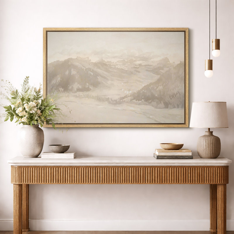 «Minimal Misty Mountain Landscape Neuteral Art», images de chambre à coucher, impression sur toile encadrée, impression numérique