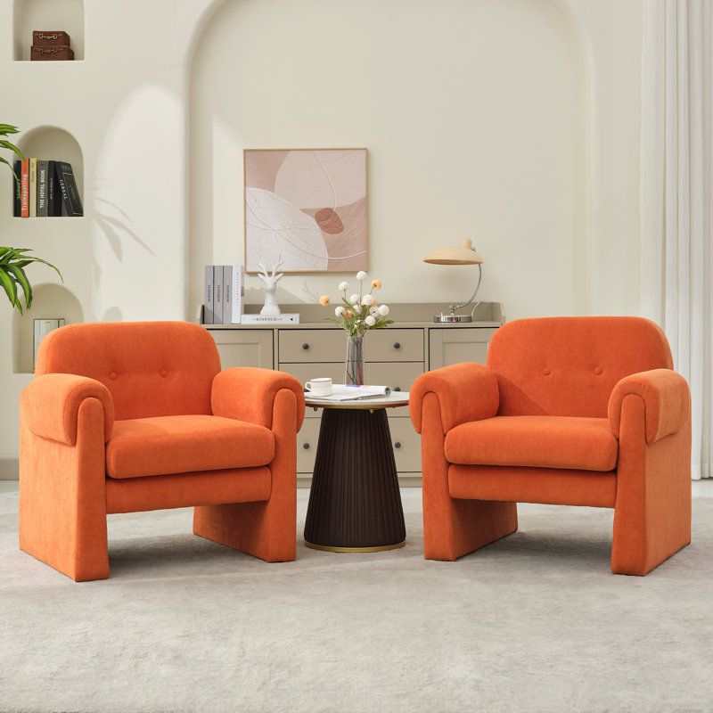 Fauteuil d'appoint 33,7 po rembourré avec accoudoirs courbés, Polyester tangerine