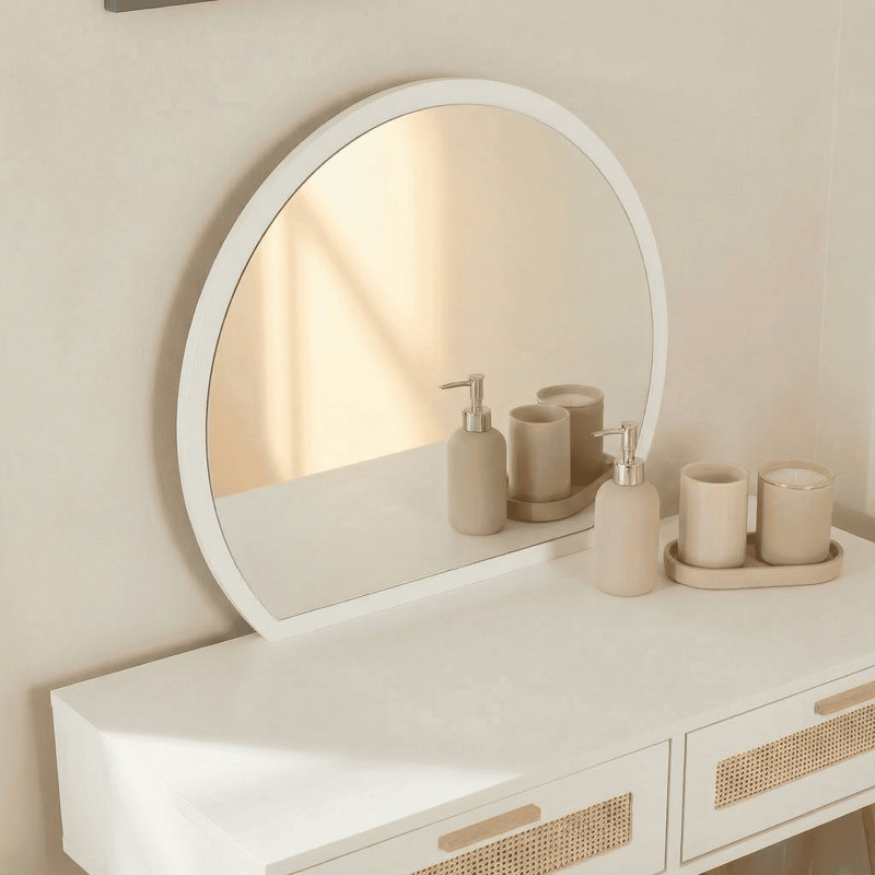 Anelise Rattan Dressing Table with Mirror, White