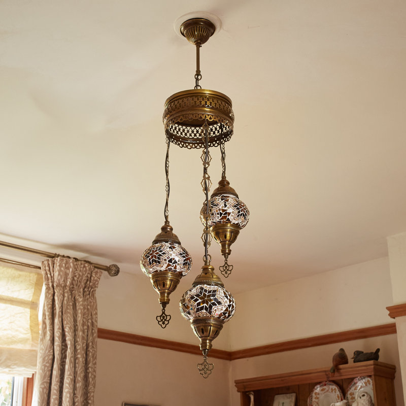 Karlie 3 - Light Antique Bronze Cluster Pendant, Brown/Amber
