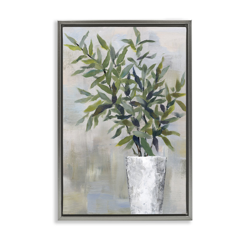 Toile flottante encadrée «Splayed Plant Leaves» par Cloverfield & Co., H 31 po x l 21 po, Cadre flottant gris lustré