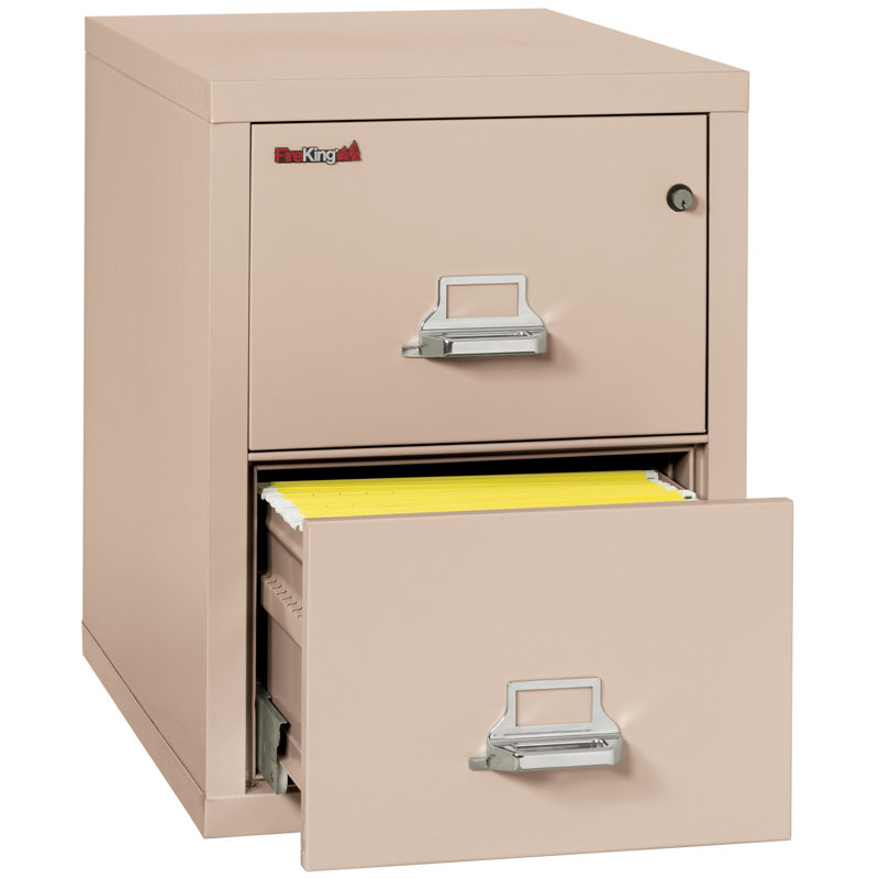 Fireproof 2 -Drawer Steel File Cabinet, Champagne, Key Lock, 17.69"W